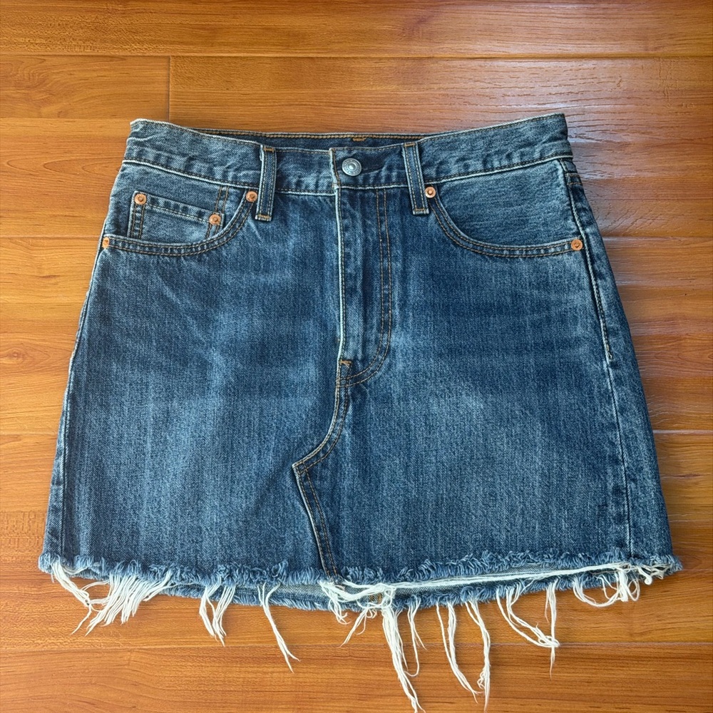 Levi's Dark Blue Distressed Denim Mini Skirt